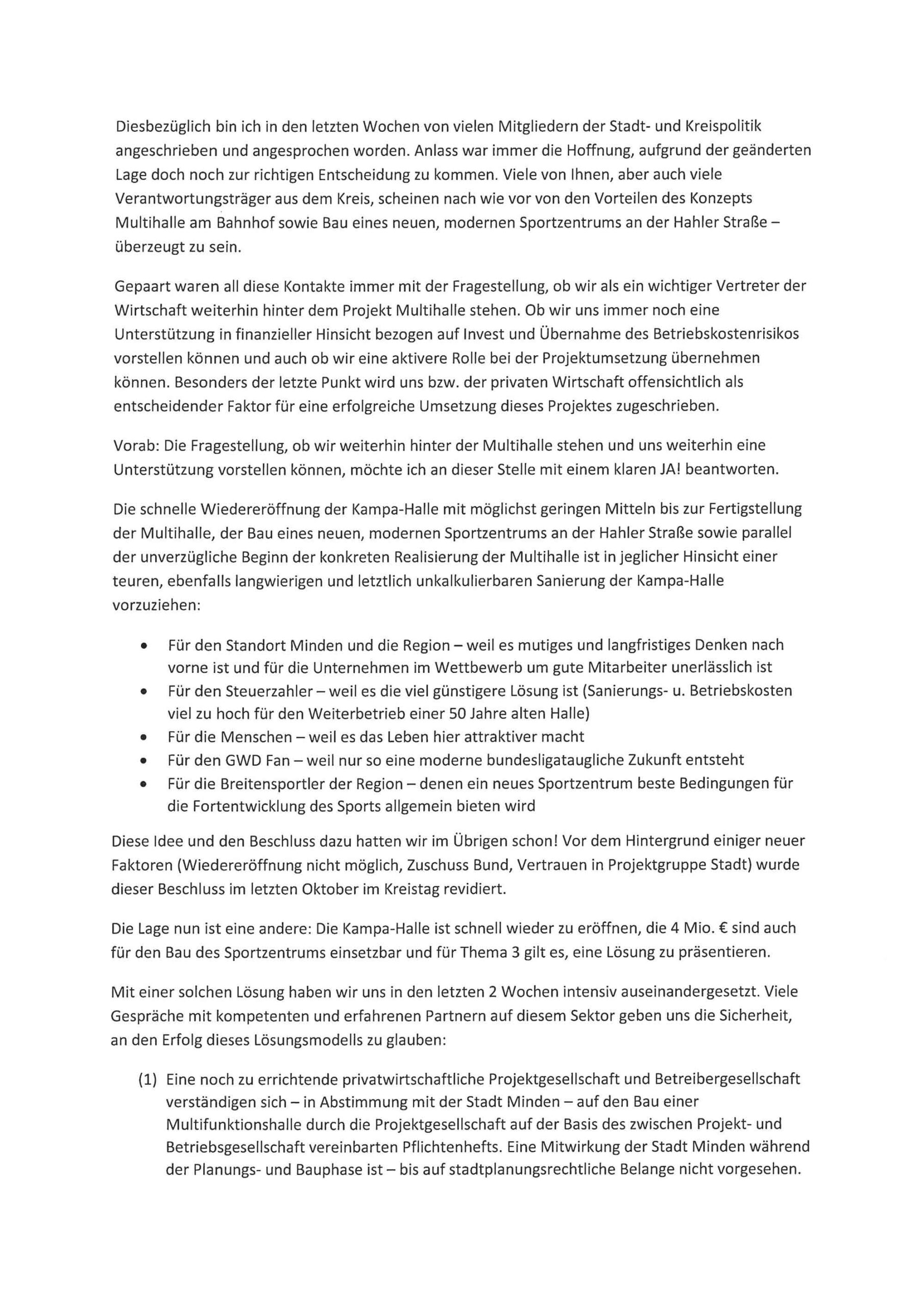 Seite 2 des Briefs von Jero Bentz an Bürgermeister und Rat Minden