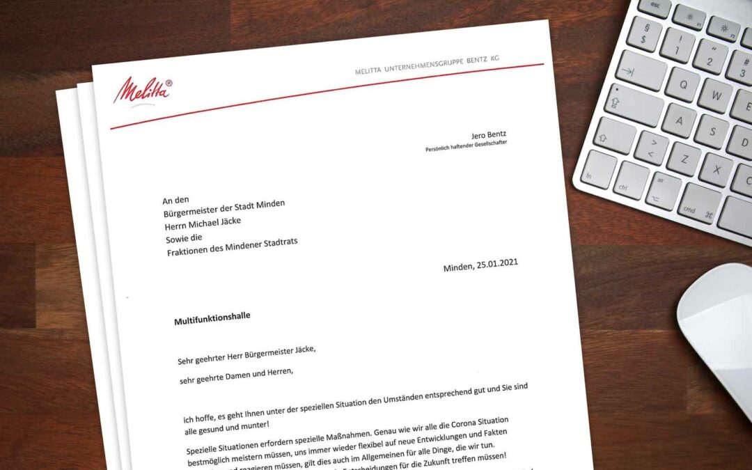 Der geheime Brief von Melitta-Chef Jero Bentz an Bürgermeister und Rat im Original abgebildet