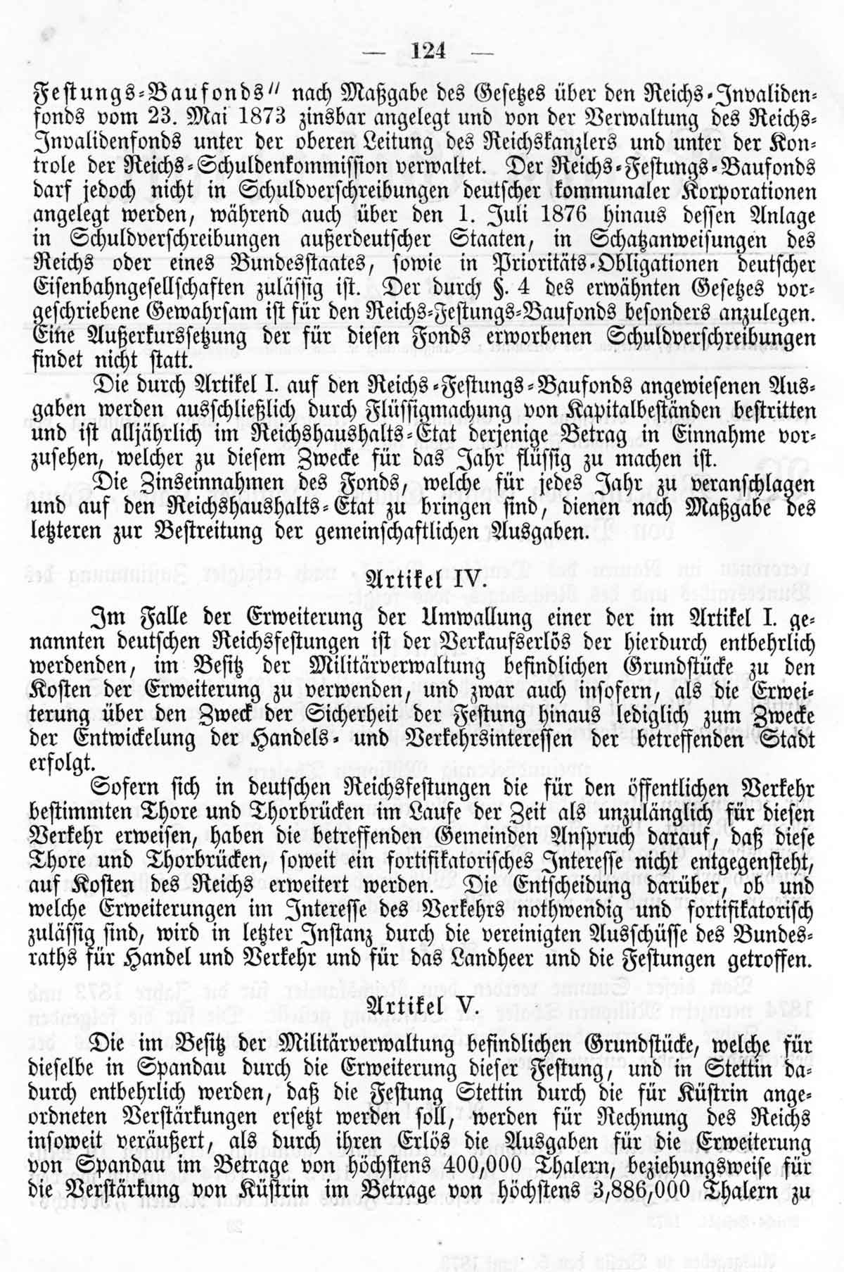Deutsches Reichs-Gesetzblatt No. 14 vom 30. Mai 1873, Seite 124