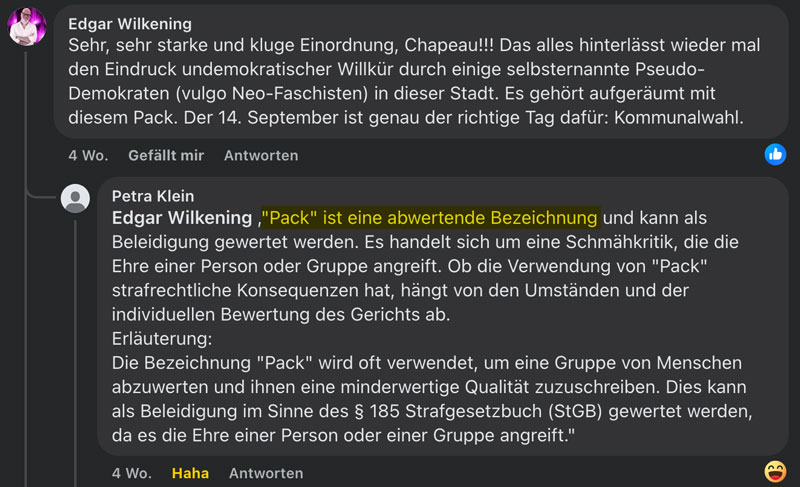 petra-klein-antwortet Screenshot Troll antwortet auf Facebook