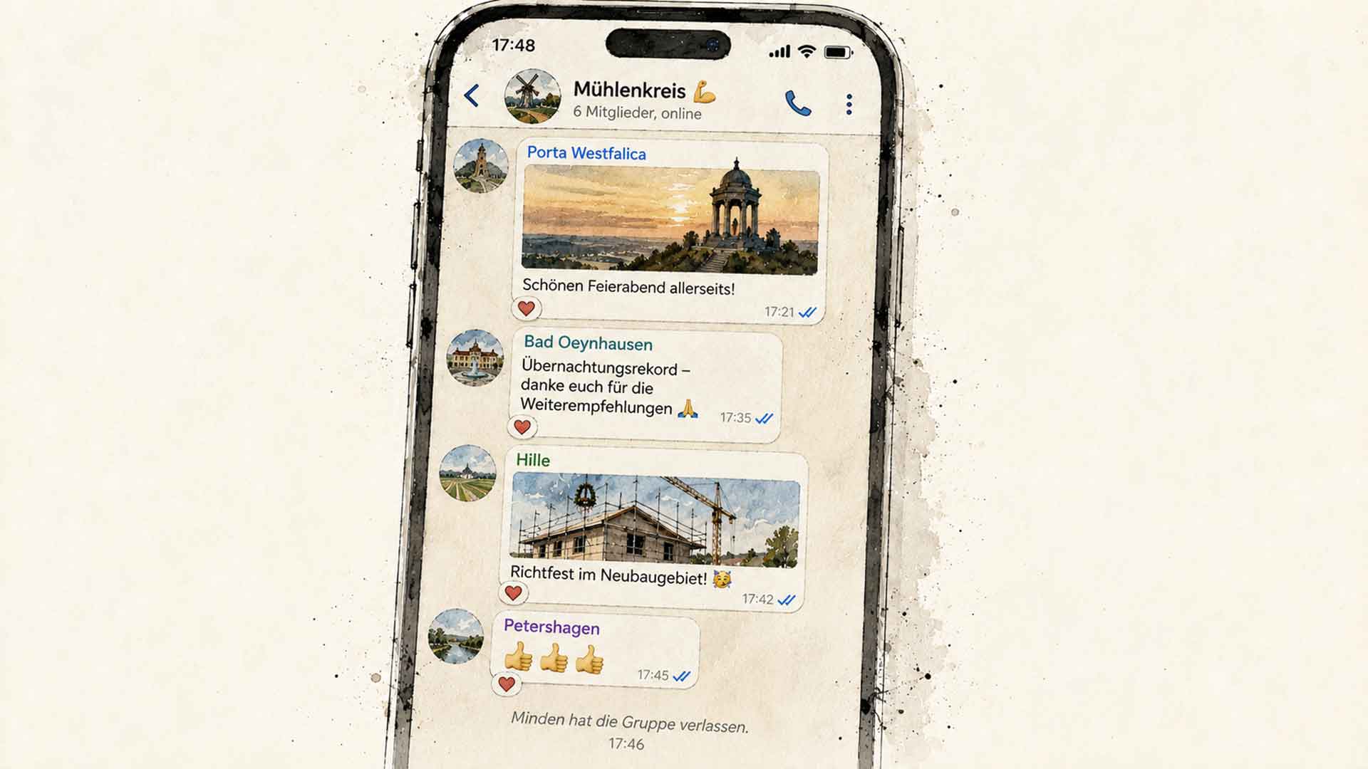 Smartphone mit Chatfenster: Mindens Nachbargemeinden chatten
