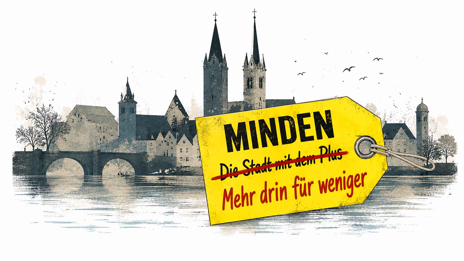 Silhouette Billig-Stadt Minden mit Preisschild