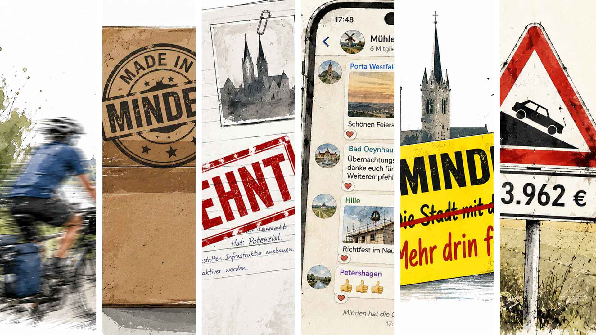 Montage der sechs Titelbilder der Serie